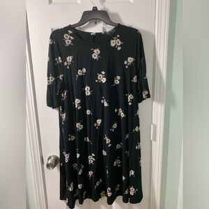 Old Navy Black Midi Dress with Cream Floral Print